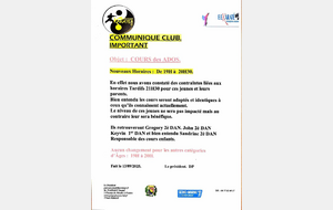 Changement d'horaires des cours ados