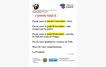 Dates de fermetures novembre décembre 2025