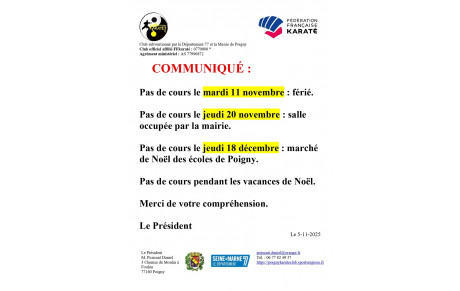 Dates de fermetures novembre décembre 2025